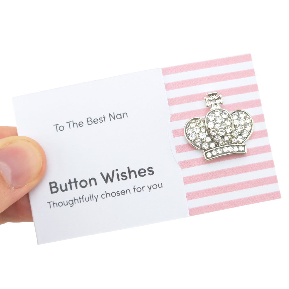 To The Best Nan | Diamante Crown | Button Wishes Sew On Token | Cracker Filler