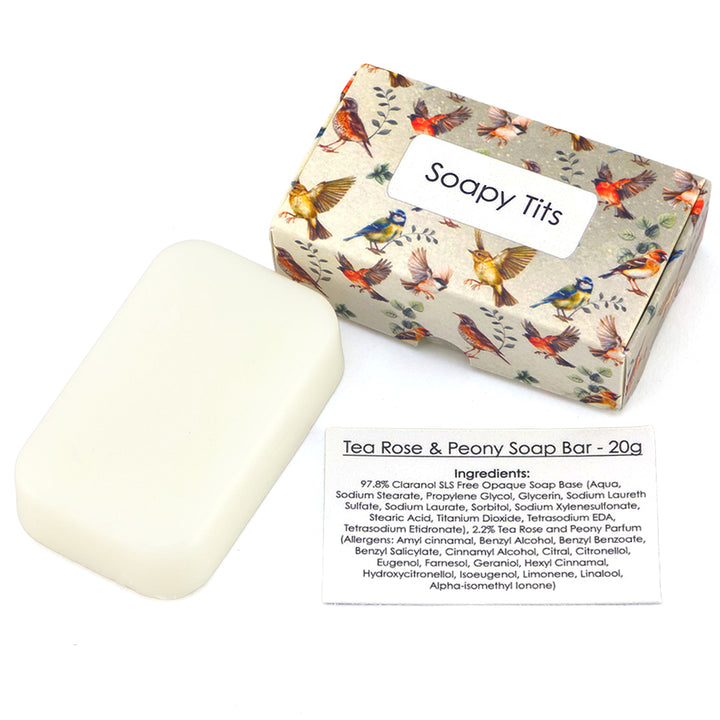 Soapy T1ts | Tea Rose &amp; Peony | 20g Travel Soap Bar | Little Gift | Cracker Filler