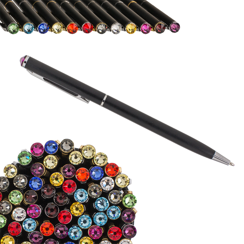 Coloured Crystal Topped Black & Gold Pen | Single | Little Gift | Cracker Filler