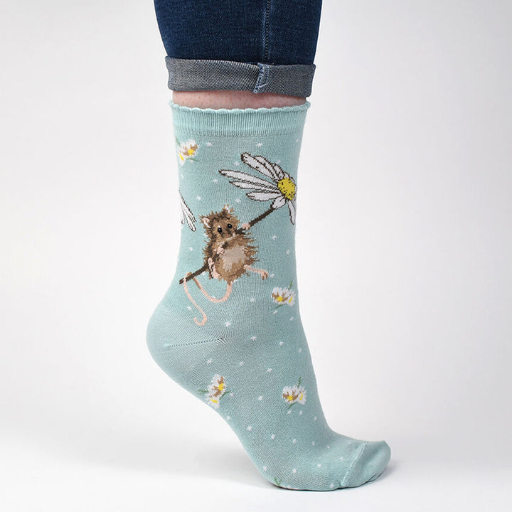 Oops A Daisy Mouse | Ladies Supersoft Bamboo Socks | One Size | Wrendale Designs