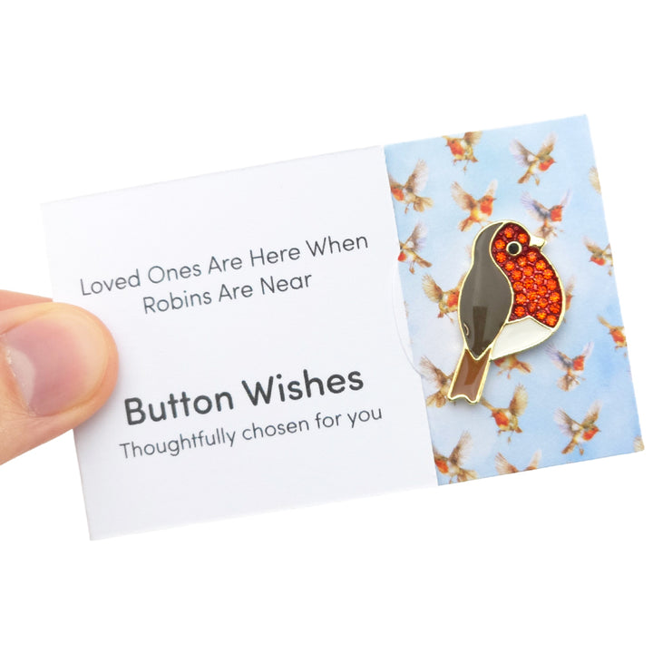Loved Ones are Here, Robins Are Near | Button Wishes Sew On Token | Little Gift