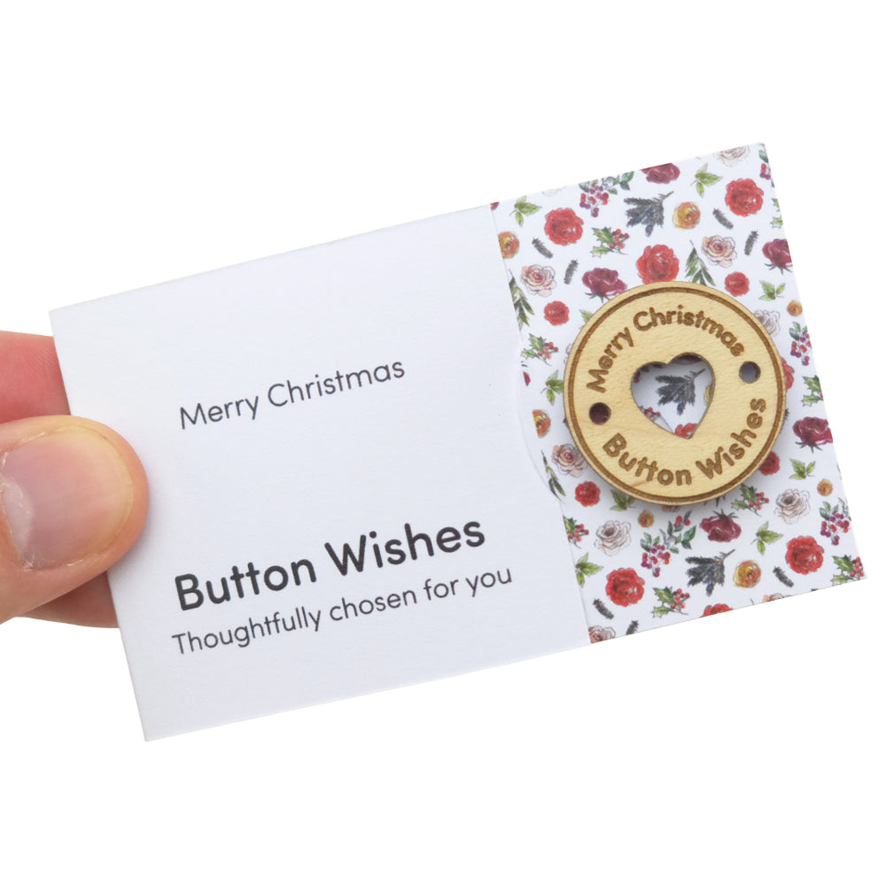 Christmas Flora | Button Wishes | Merry Christmas Sew On Token | Cracker Filler