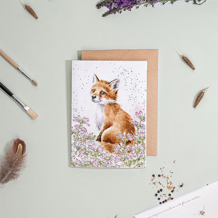 Fox and Daisies | Blank Card & Wild Flower Seeds | 10.5x15cm | Wrendale Designs