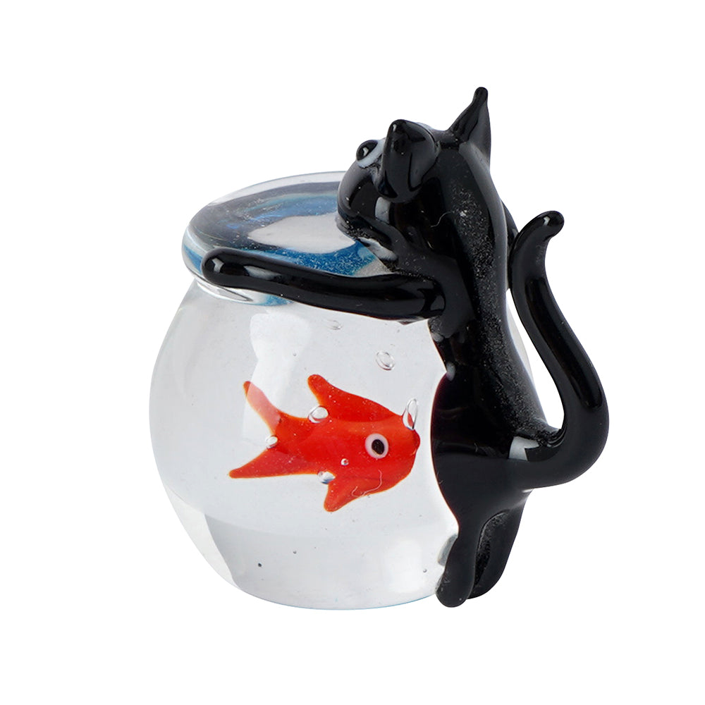 Mini Glass Black Cat & Fishbowl Ornament | Little Gift | Cracker Filler