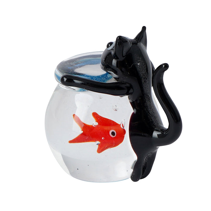 Mini Glass Black Cat & Fishbowl Ornament | Little Gift | Cracker Filler