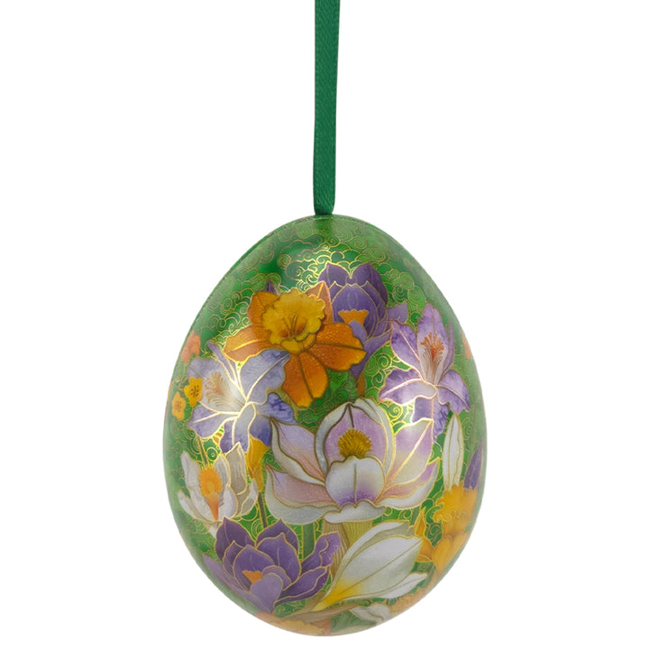 Cloisonne Spring Flowers | Two Part Hanging Easter Egg | Fillable Tin | 7cm Tall