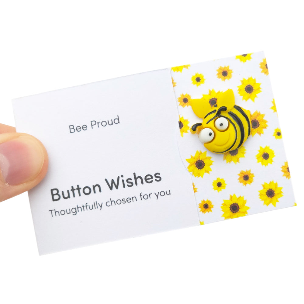 Bee Proud | Button Wishes Sew On Token | Little Gift | Cracker Filler