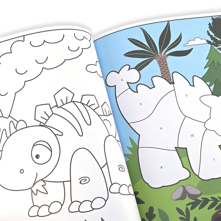 Dinosaur Colouring & Sticker by Numbers Book for Kids