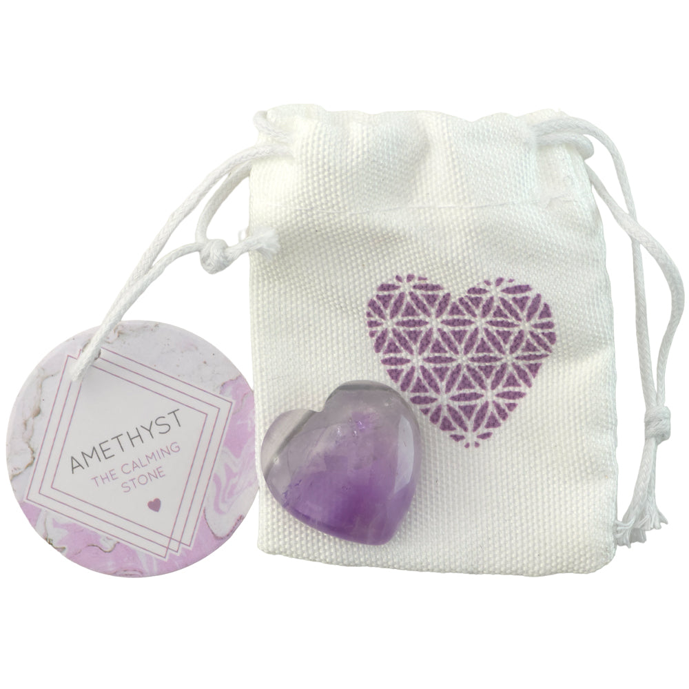 Amethyst Crystal Heart Stone in Bag | Calming | Little Gift | Cracker Filler