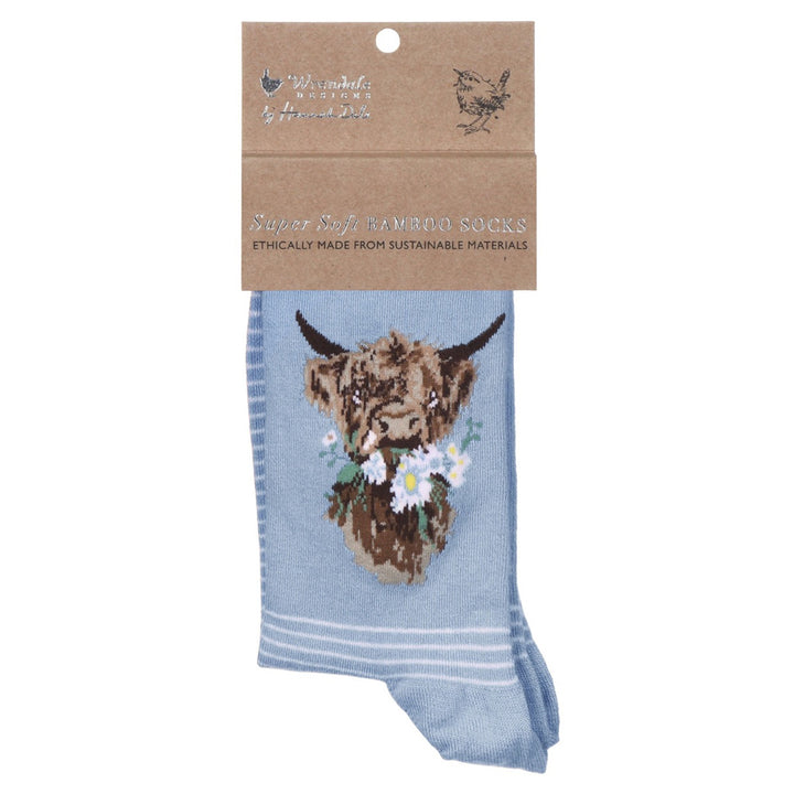 Daisy Coo Highland Cow | Ladies Supersoft Bamboo Socks | One Size | Wrendale Designs