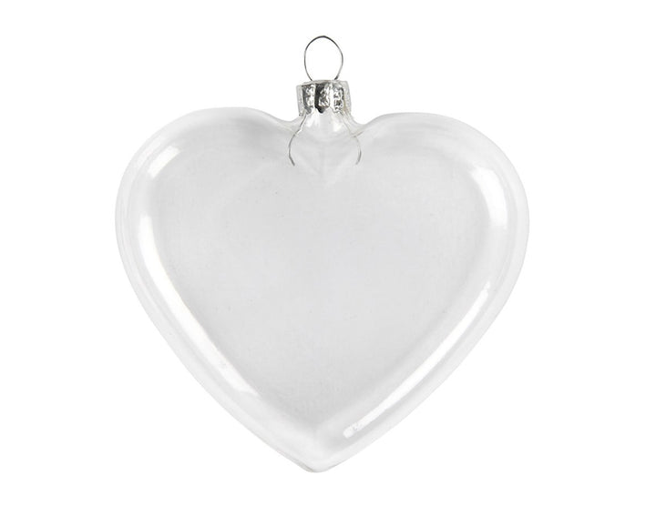 Fillable Glass Baubles | Heart Shaped | 90mm | Box of 6 | Tree Decorations