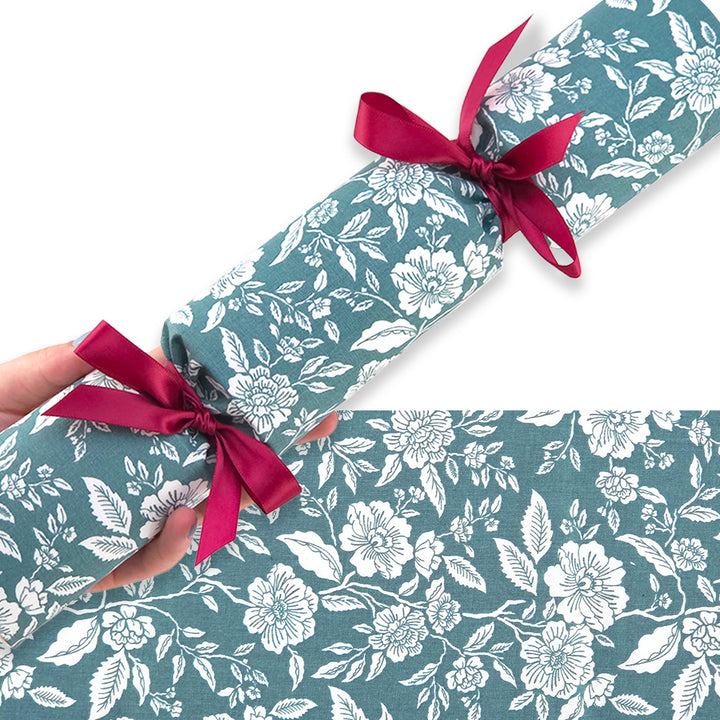 Teal Christmas Roses | Reusable Fabric Cracker Set | Assemble &amp; Fill