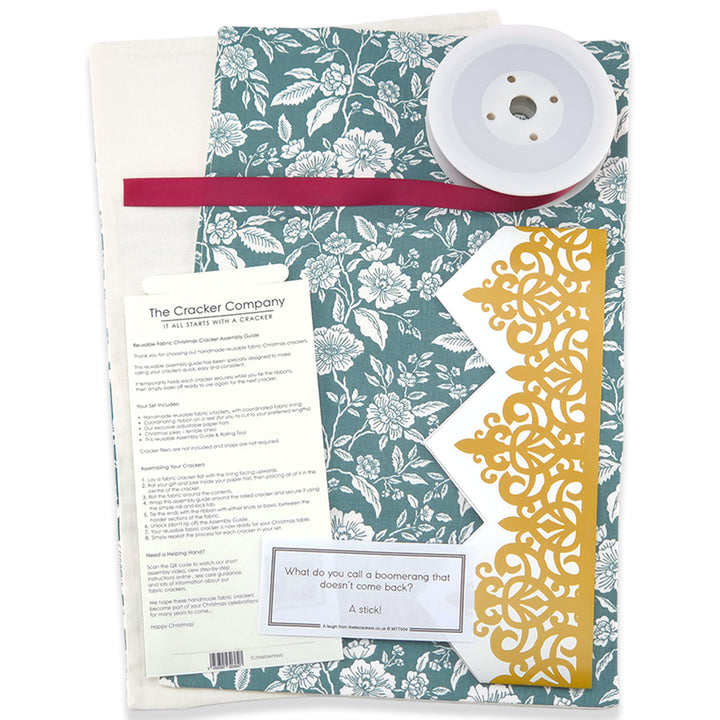 Teal Christmas Roses | Reusable Fabric Cracker Set | Assemble &amp; Fill