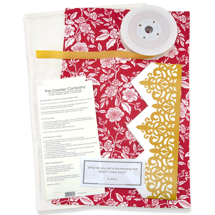 Red Christmas Roses | Reusable Fabric Cracker Set | Assemble &amp; Fill