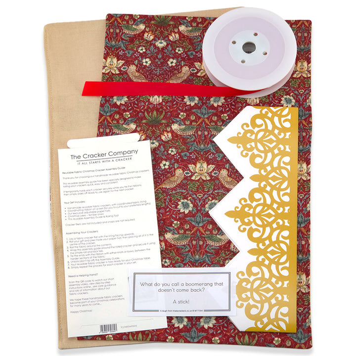 Red Strawberry Thief | Reusable Fabric Cracker Set | Assemble &amp; Fill