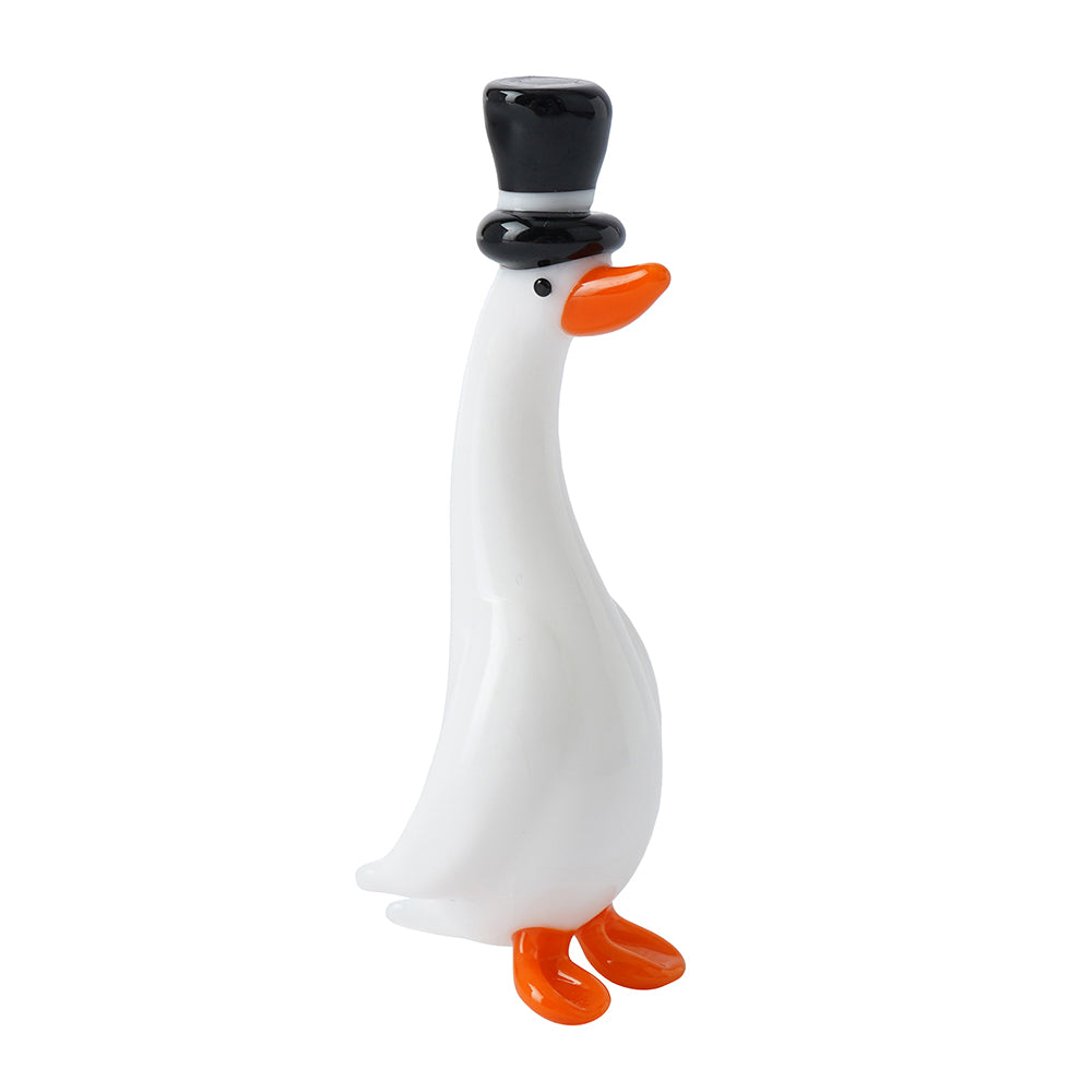 Mini Glass Duck with Glass Top Hat Ornament | Little Gift | Cracker Filler