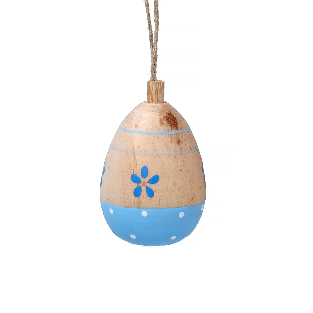 Single 5cm Blue Forget Me Not Wooden Egg Bauble - Easter Trees | Gisela Graham