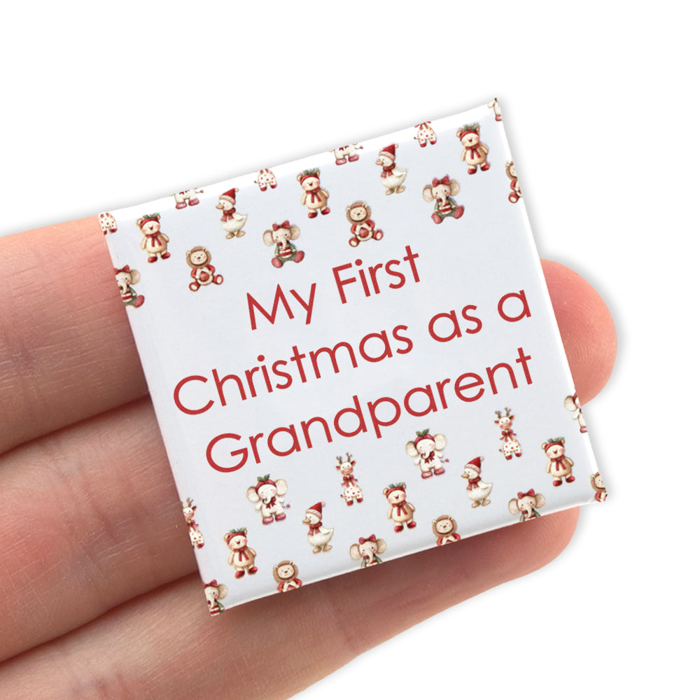 My First Christmas as a Grandparent | 38mm Square Pin Badge | Cracker Filler Gift