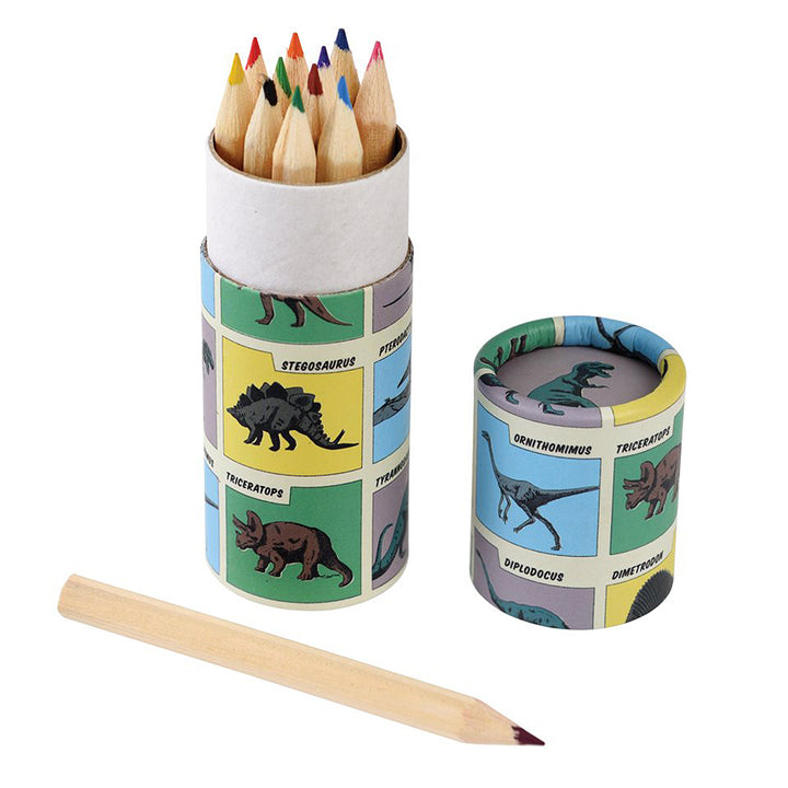 Retro Dinosaurs | Tube of 12 Short Coloured Pencils | Little Gift | Cracker Filler