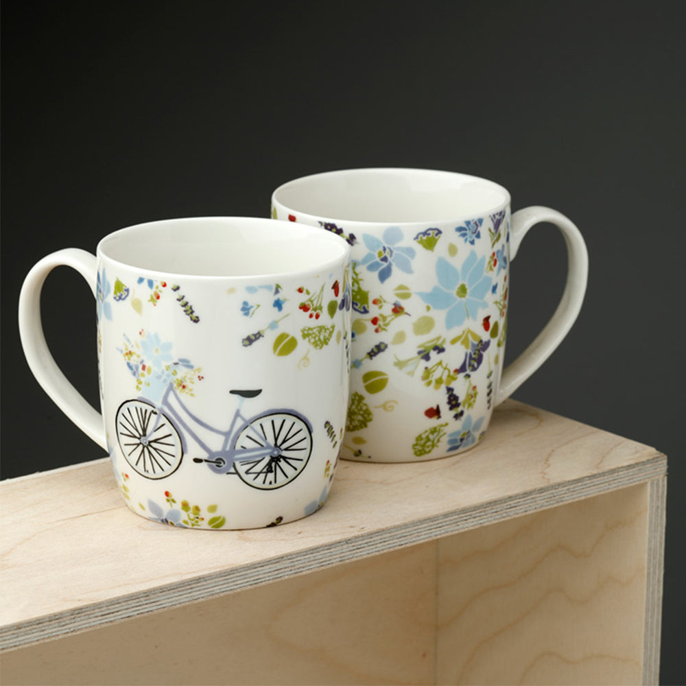Pretty Blue Floral Porcelain Mugs | Set of Two | Julie Dodsworth | Ladies Gift
