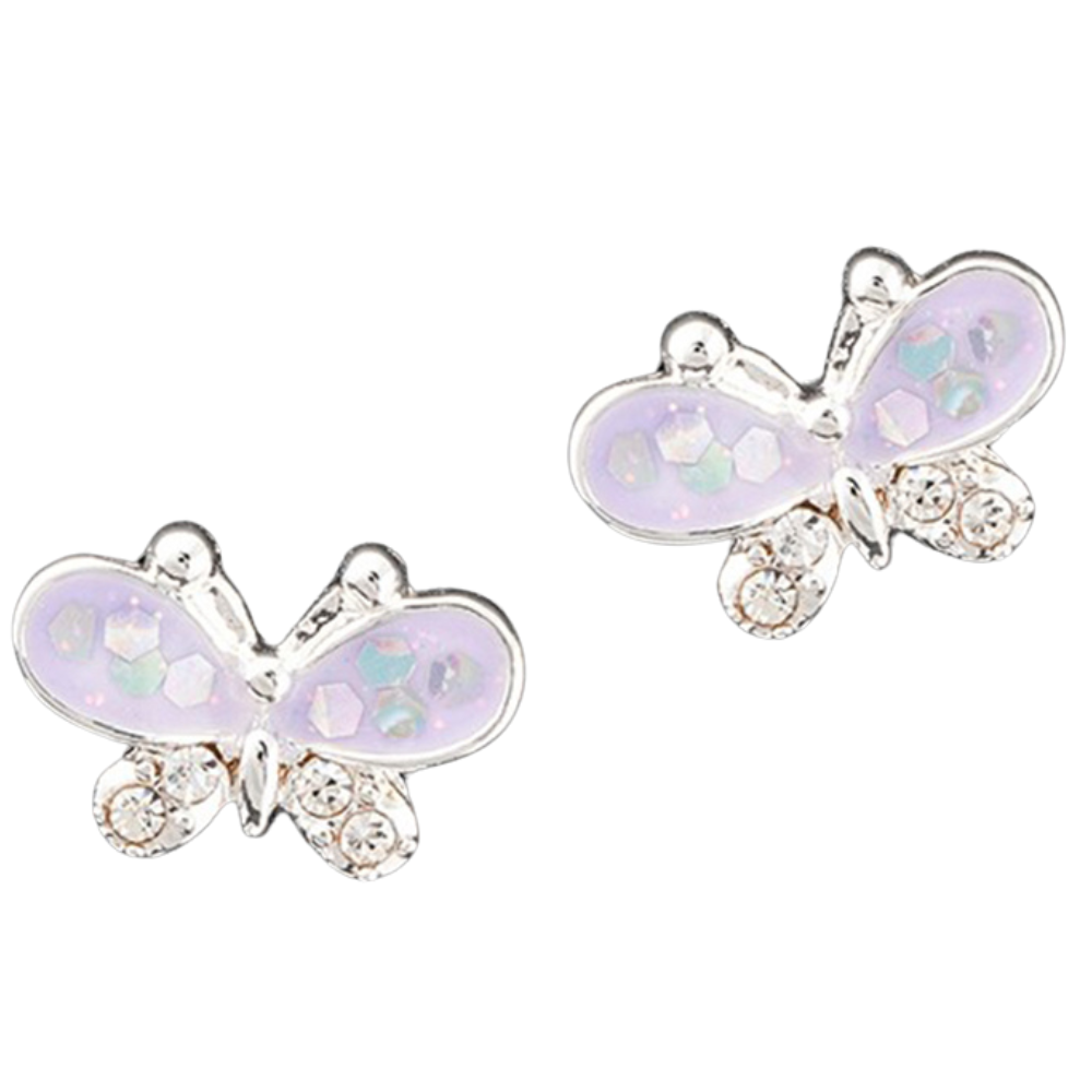 Pretty Purple Butterfly Stud Earrings for Girls | Boxed Jewellery Gift