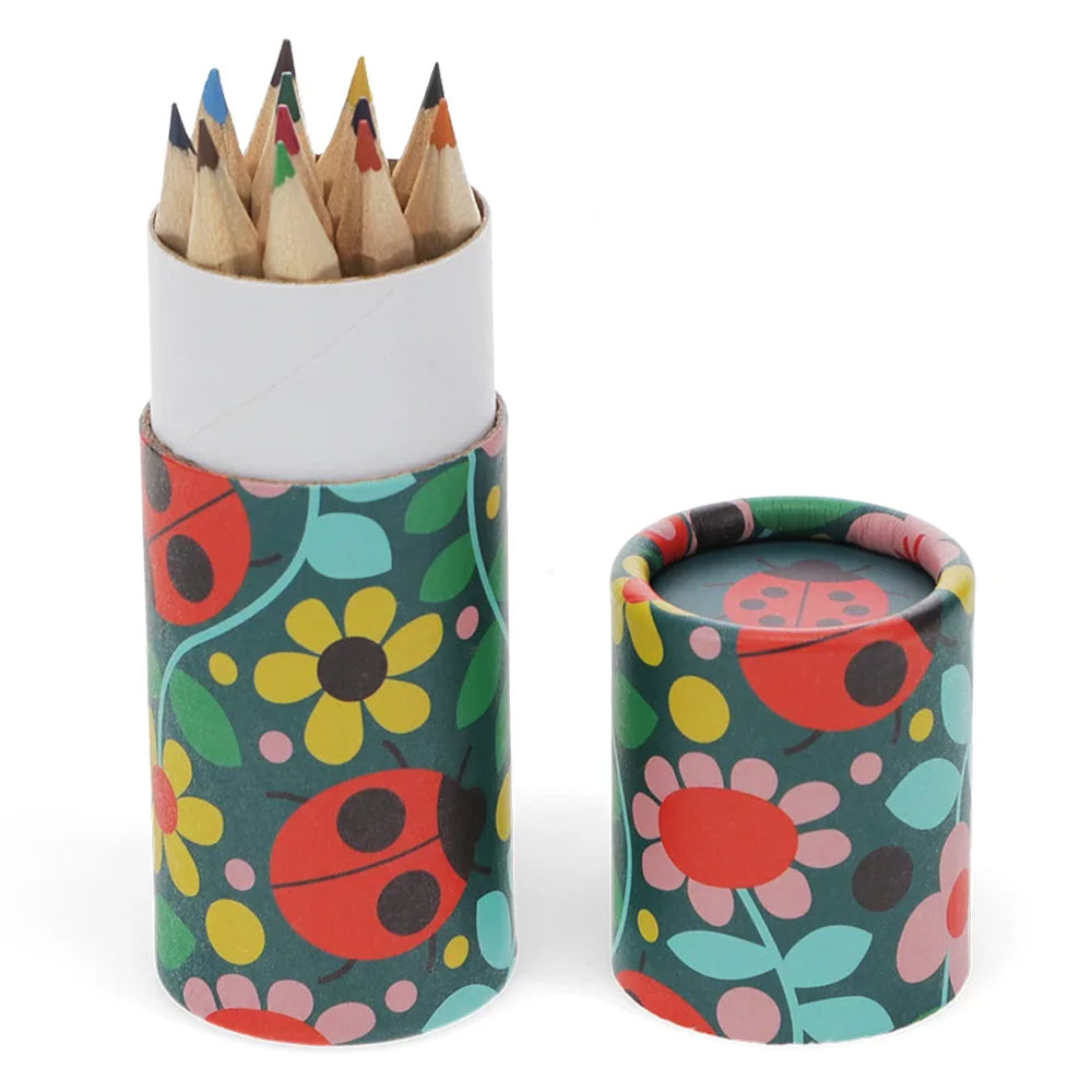 Retro Ladybird | 12 Short Coloured Pencil Crayons | Little Gift | Cracker Filler
