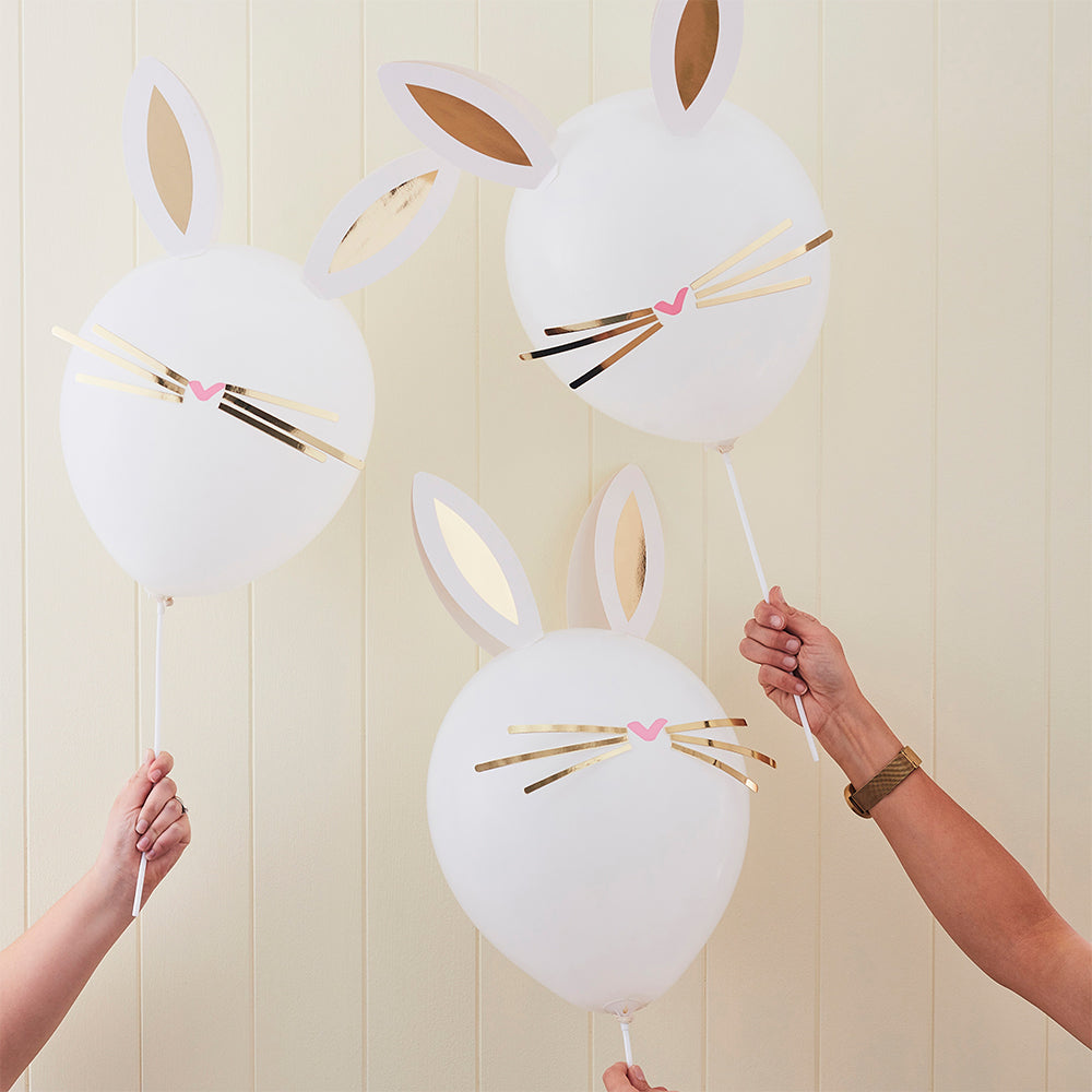 5 Luxurious Easter Bunny Party Balloons on Sticks | Gold Ears & Whiskers