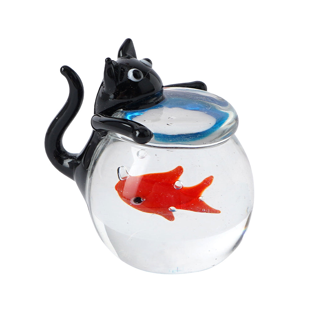 Mini Glass Black Cat & Fishbowl Ornament | Little Gift | Cracker Filler
