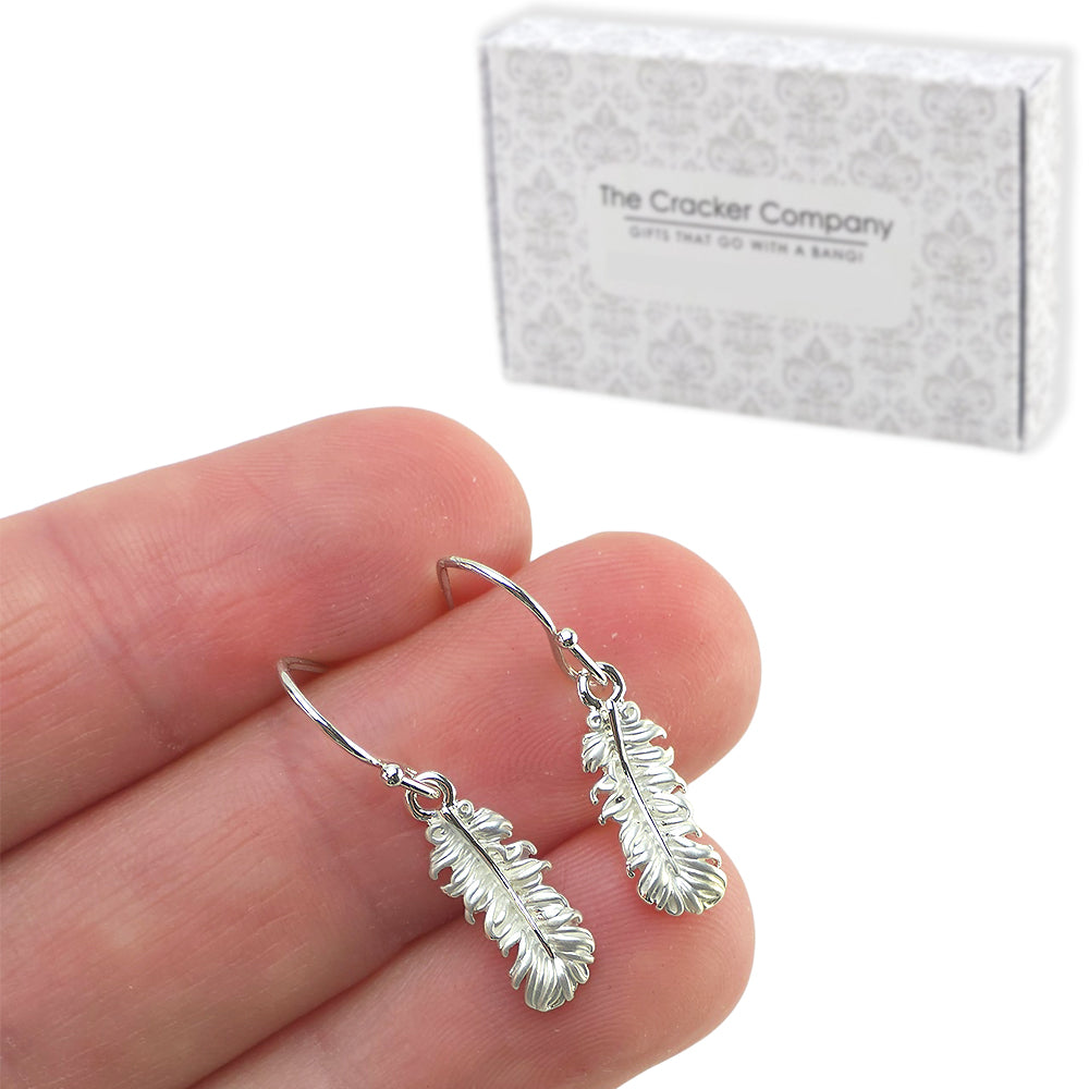 Feathers | Silver Plated Drop Earrings | Little Gift | Cracker Filler