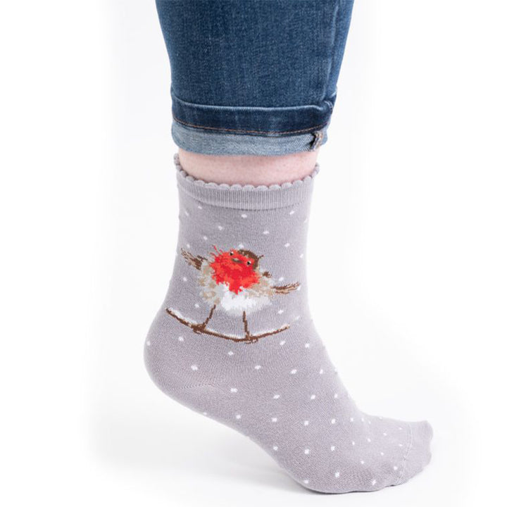 Festive Robin | Ladies Supersoft Bamboo Socks | One Size | Wrendale Designs
