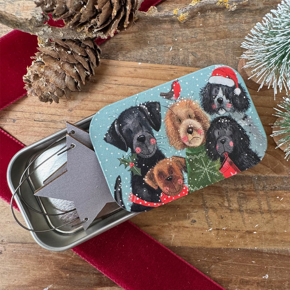 Christmas Dogs | Little Slide Shut Tin to Fill | Cracker Filler Gift
