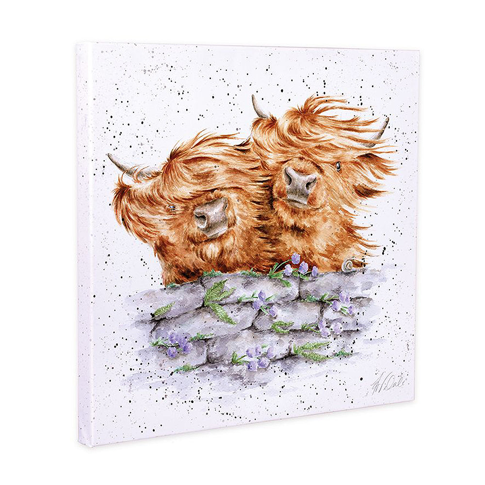 Blown Away | Highland Cows Canvas | 20cm Square | Wrendale Designs