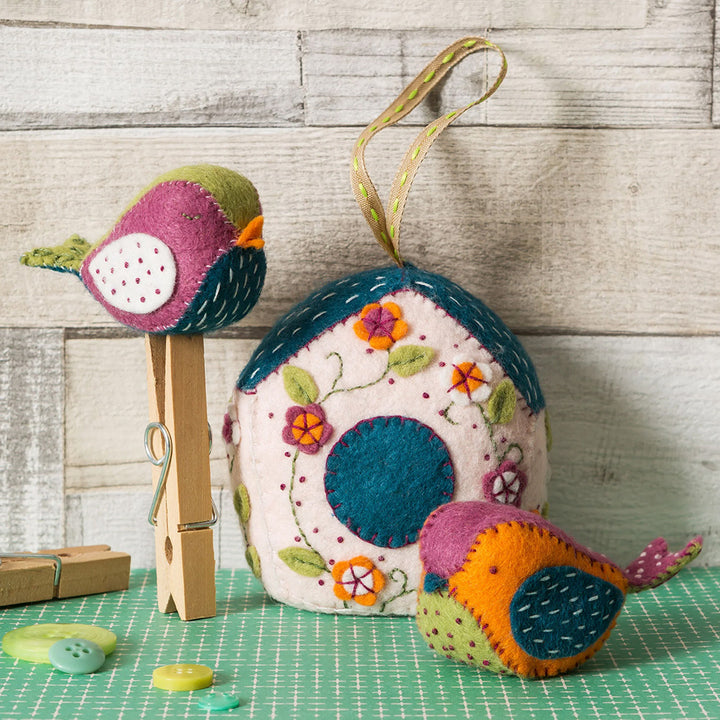 Birds & Birdhouse | Felt Sewing Kit | Makes 3 Items | Corinne Lapierre