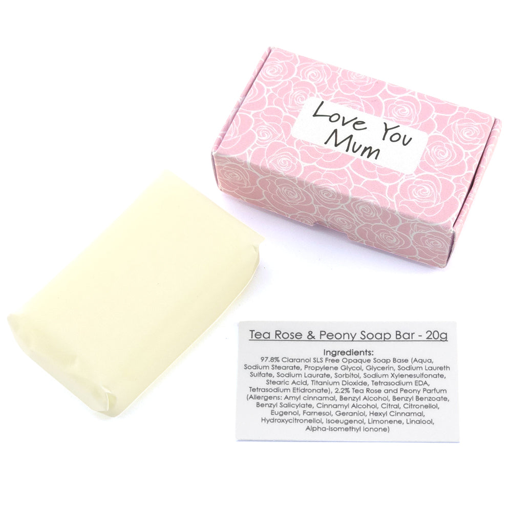 Love You Mum | Tea Rose &amp; Peony | 20g Travel Soap Bar | Little Gift Cracker Filler