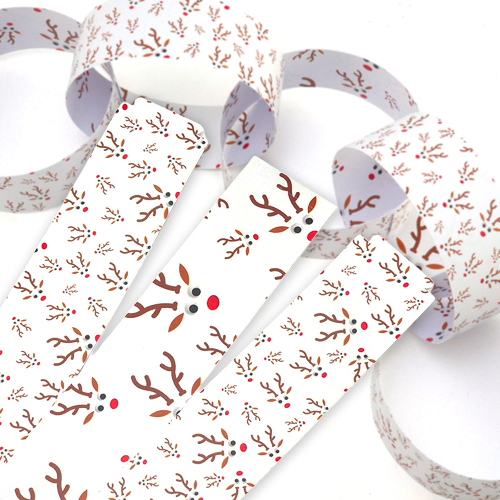 30 Reusable Christmas Paper Chains | Googly Rudolph | No Glue Needed | 2.5m