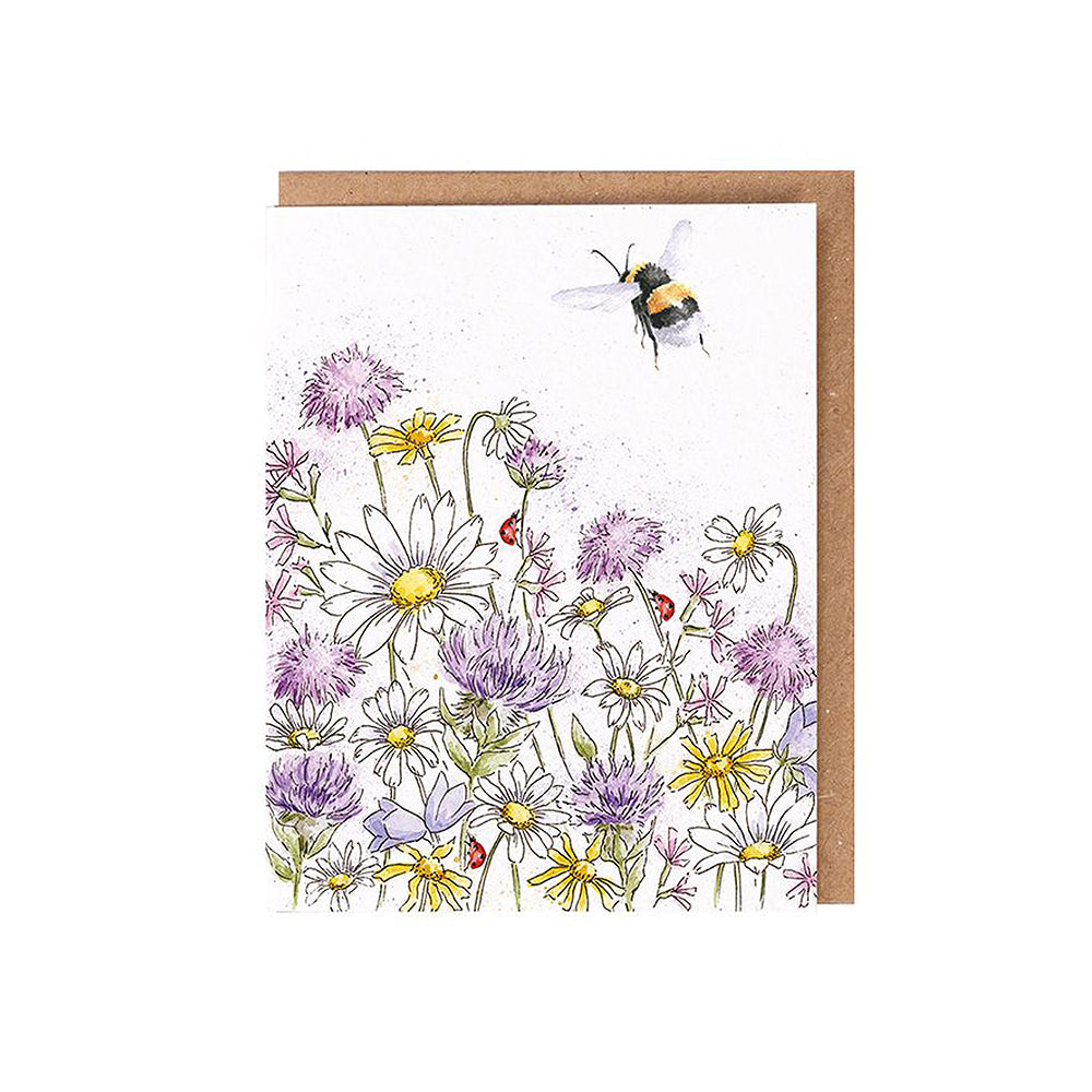 Bee and Wildflowers | Blank Card & Wild Flower Seeds | 10.5x15cm | Wrendale Designs