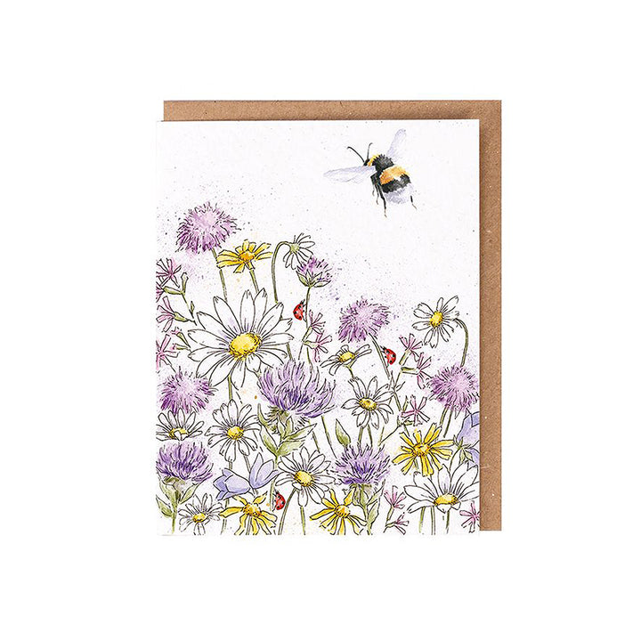 Bee and Wildflowers | Blank Card & Wild Flower Seeds | 10.5x15cm | Wrendale Designs