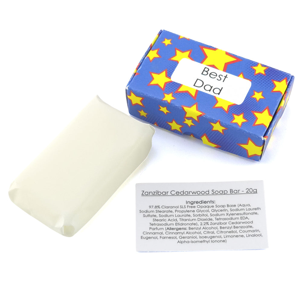 Best Dad | Zanzibar &amp; Cedarwood | 20g Travel Soap Bar | Little Gift Cracker Filler