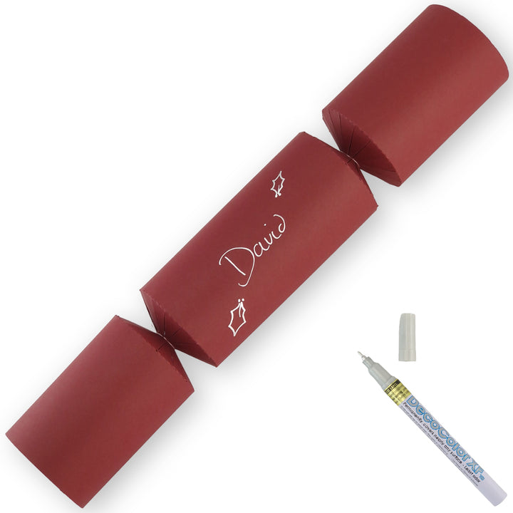 Burgundy Red | 12 Personalise Your Own Crackers | Make &amp; Fill Your Own With Pen
