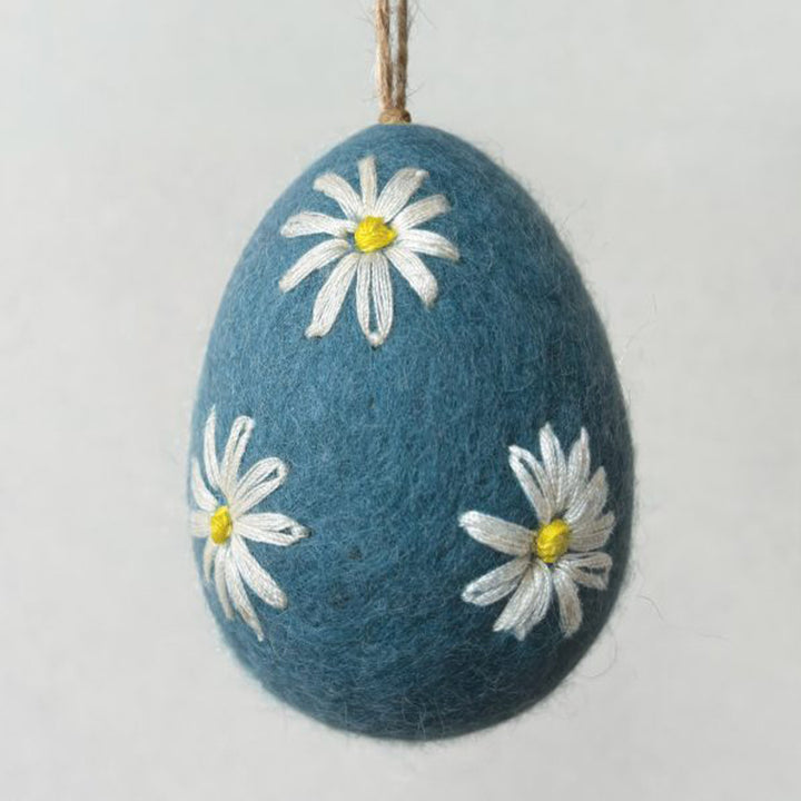 Felt &amp; Embroidered Daisy Egg Ornament | Hanging Easter Tree Decoration