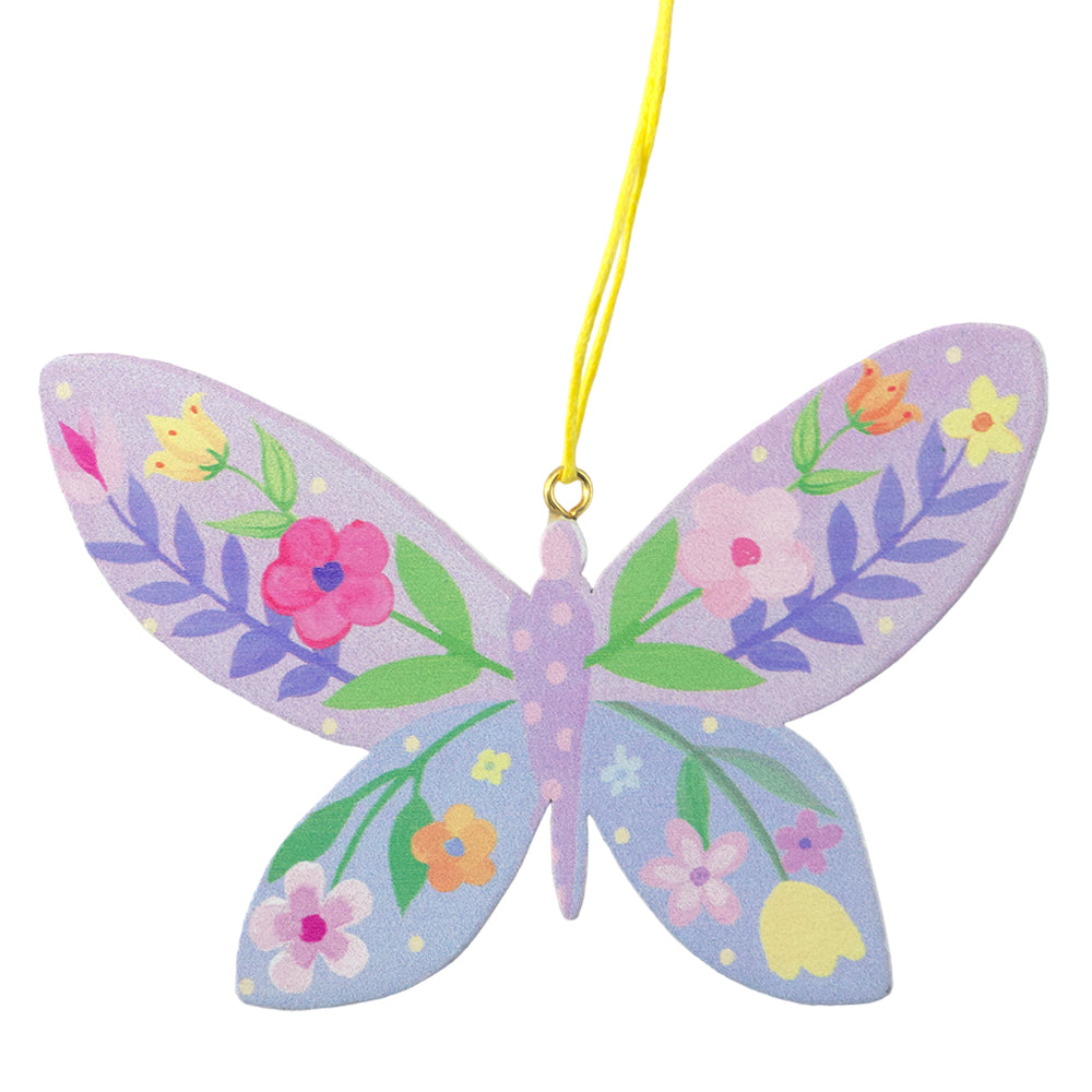 Lilac & Blue Floral Butterfly | Pretty Pastel Flower Design | Hanging Decoration