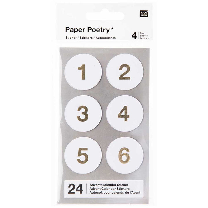 24 Advent Calendar Stickers | With Foil Numbers | 3cm Wide