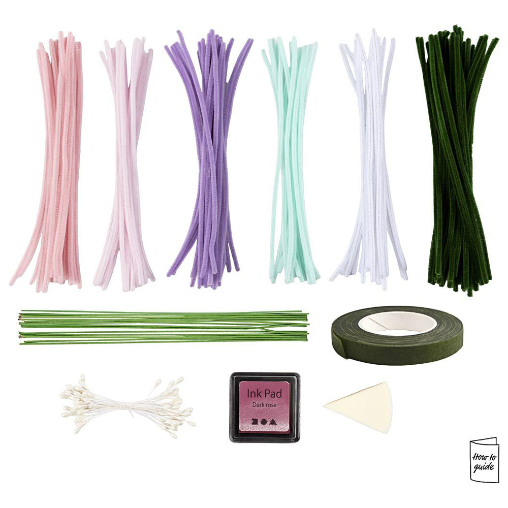 Pastel Bouquet | Chenille Flower Mini Craft Kit | Makes 15 | Crepe Alternative