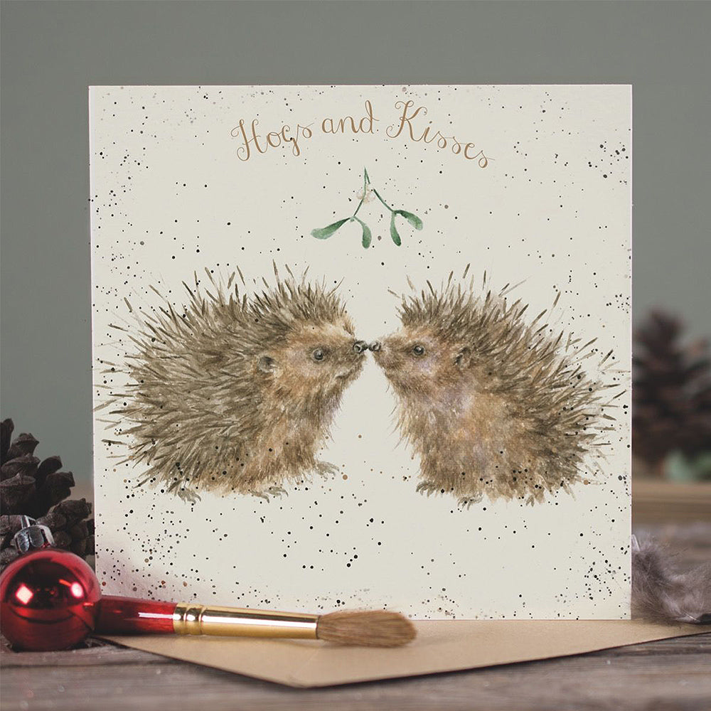 Hogs & Kisses | Hedgehogs | Blank Christmas Card | 15x15cm | Wrendale Designs