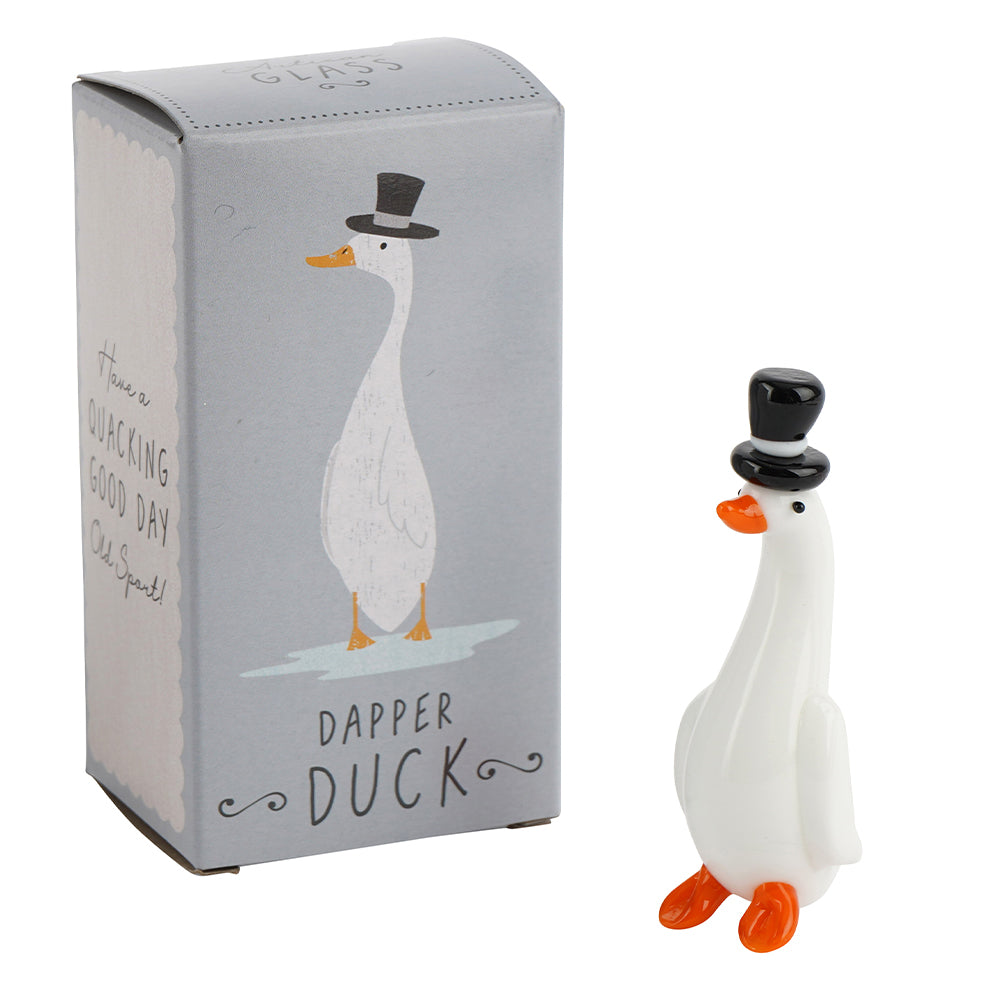 Mini Glass Duck with Glass Top Hat Ornament | Little Gift | Cracker Filler