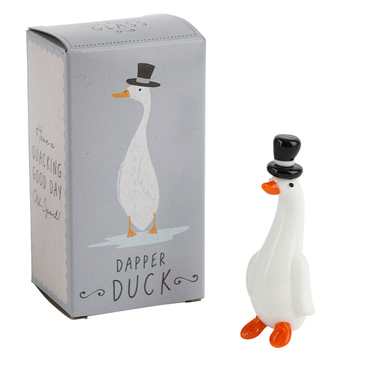 Mini Glass Duck with Glass Top Hat Ornament | Little Gift | Cracker Filler