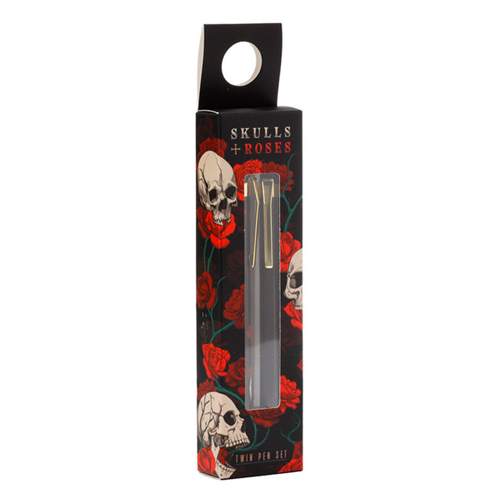 Skulls & Roses Pens | Gothic | Twin Pen Set | Boxed Gift for Ladies