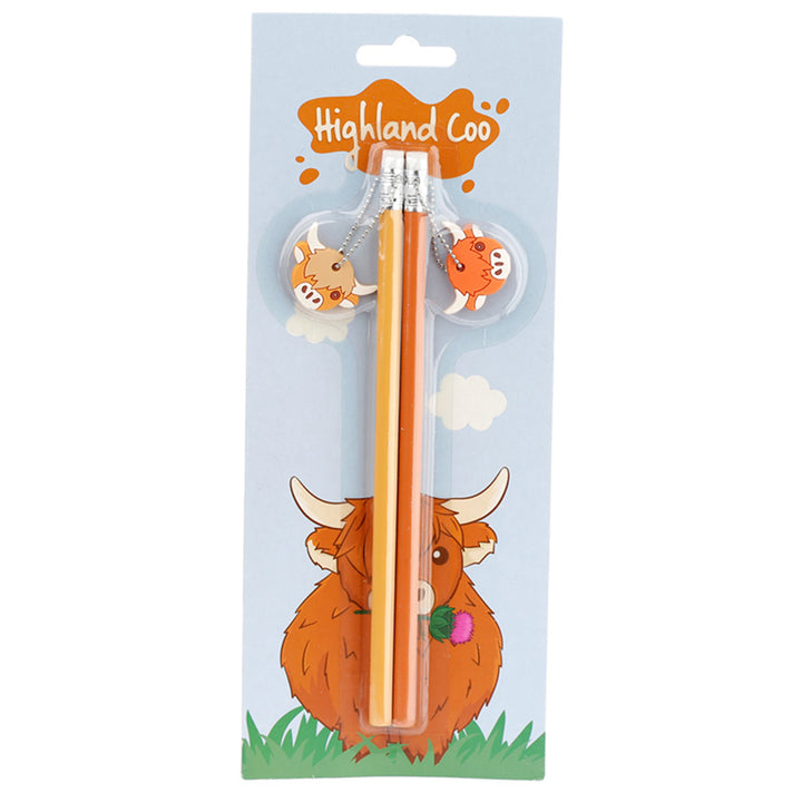 Highland Coo Cow Pencils | Set of 2 with PVC Charms | Letterbox Gift