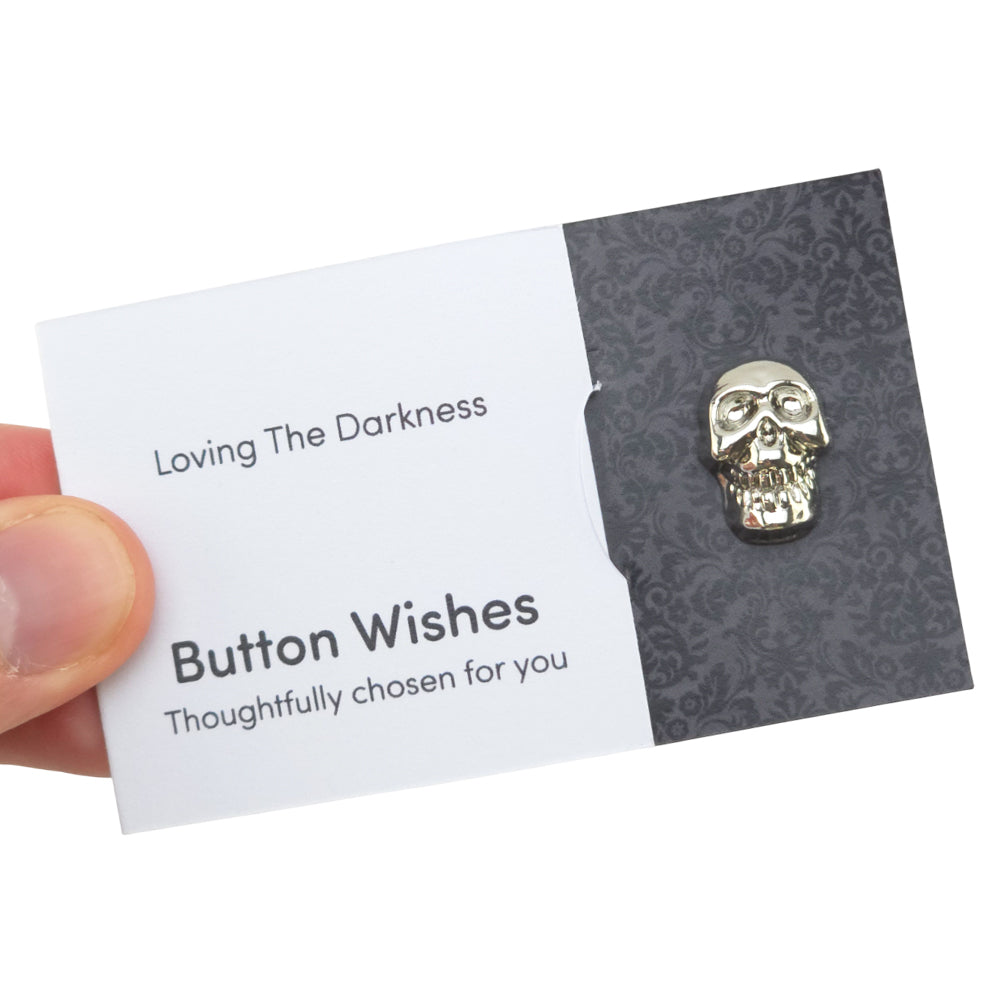 Loving The Darkness | Silver Skull | Button Wishes Sew On Token | Little Gift