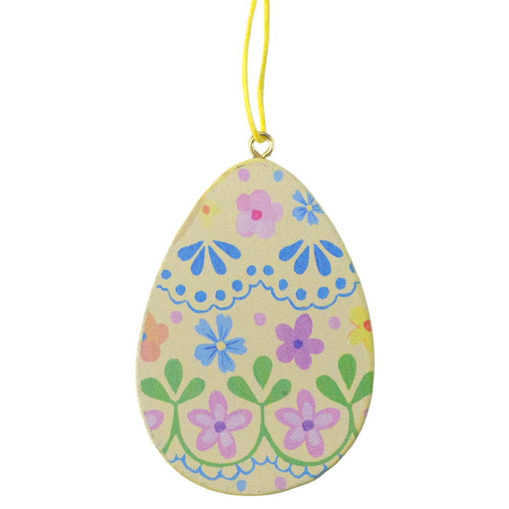 Pastel Yellow | Pretty Florals | Wooden Hanging Egg | Easter Tree Decoration